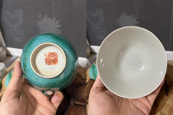 古玩陶瓷吹綠釉蓋碗拍賣，當(dāng)前價格1200元