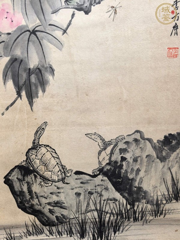 古玩字畫李方膺款《芙蓉雙龜》立軸真品鑒賞圖