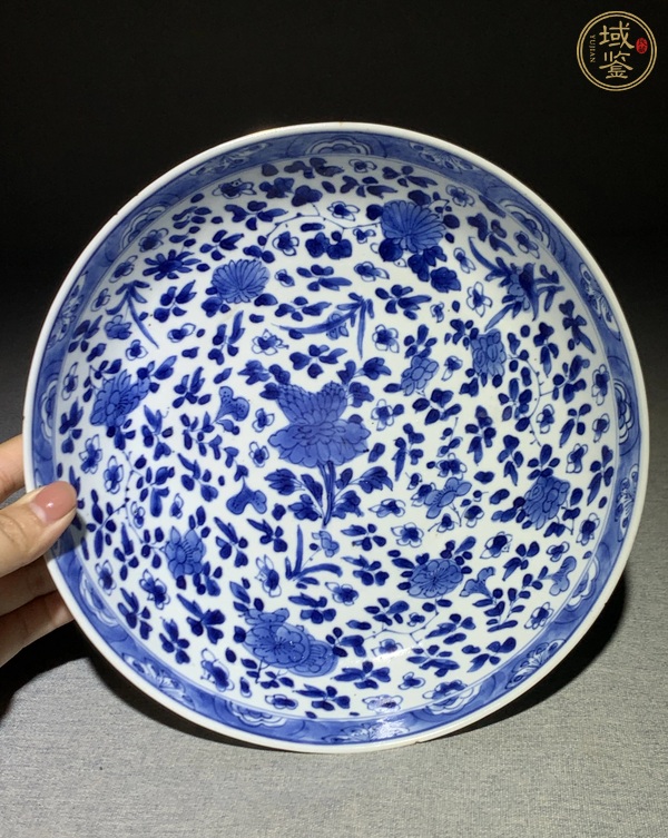 古玩陶瓷青花折枝花卉紋盤真品鑒賞圖