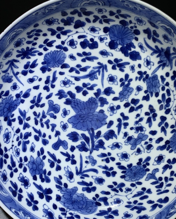 古玩陶瓷青花折枝花卉紋盤拍賣，當前價格3900元