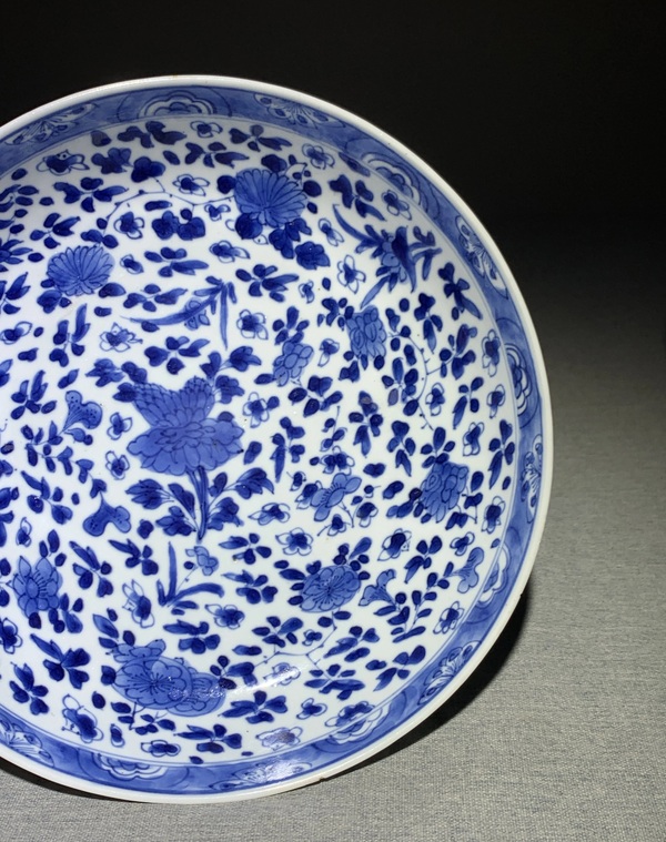 古玩陶瓷青花折枝花卉紋盤拍賣，當前價格3900元