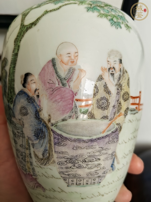 古玩陶瓷粉彩人物故事紋撇口瓶真品鑒賞圖