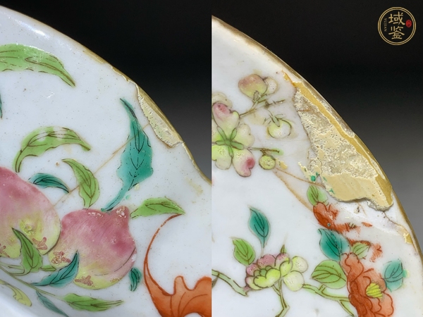 古玩陶瓷粉彩博古花卉紋高足貢盤真品鑒賞圖