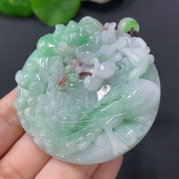 古玩玉器天然翡翠鳳戲牡丹玉墜(帶翡翠鑒定證書)拍賣，當(dāng)前價格3500元