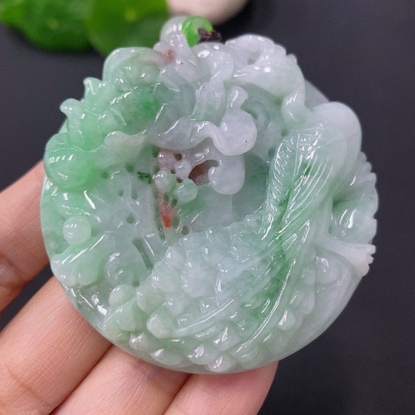 古玩玉器天然翡翠鳳戲牡丹玉墜(帶翡翠鑒定證書)拍賣，當(dāng)前價格3500元