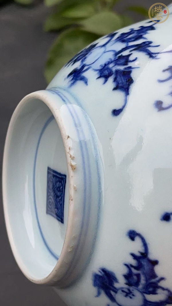 古玩陶瓷青花三多花卉紋碗真品鑒賞圖