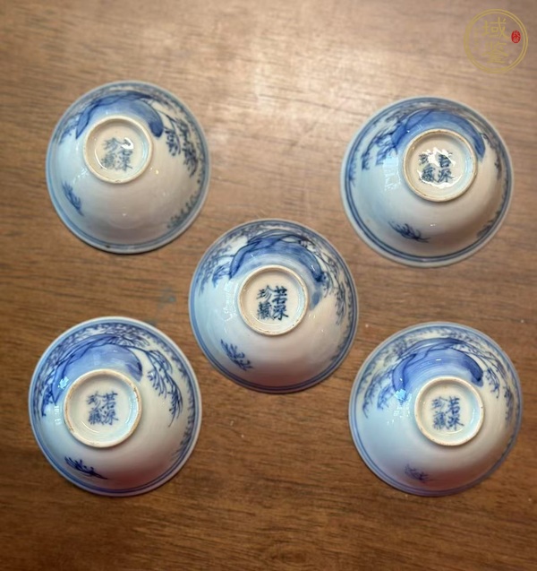 古玩陶瓷日本明治青花竹石圖茶碗真品鑒賞圖