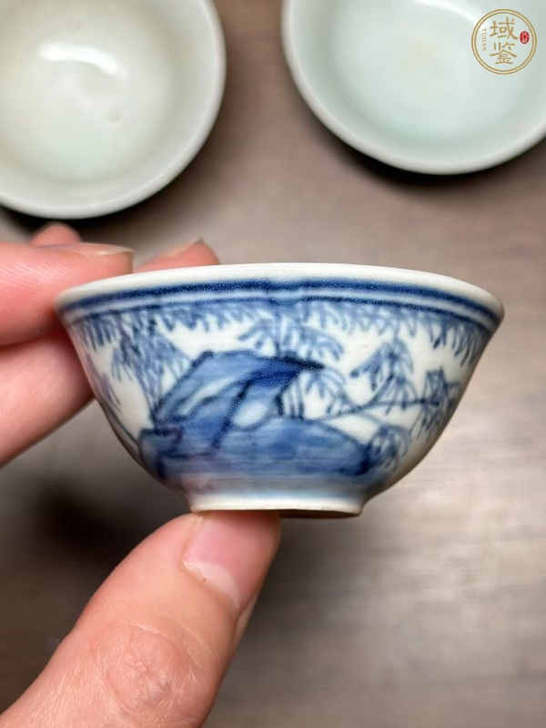 古玩陶瓷日本明治青花竹石圖茶碗真品鑒賞圖