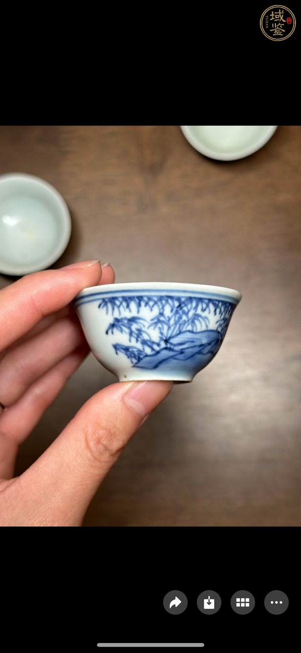 古玩陶瓷日本明治青花竹石圖茶碗真品鑒賞圖