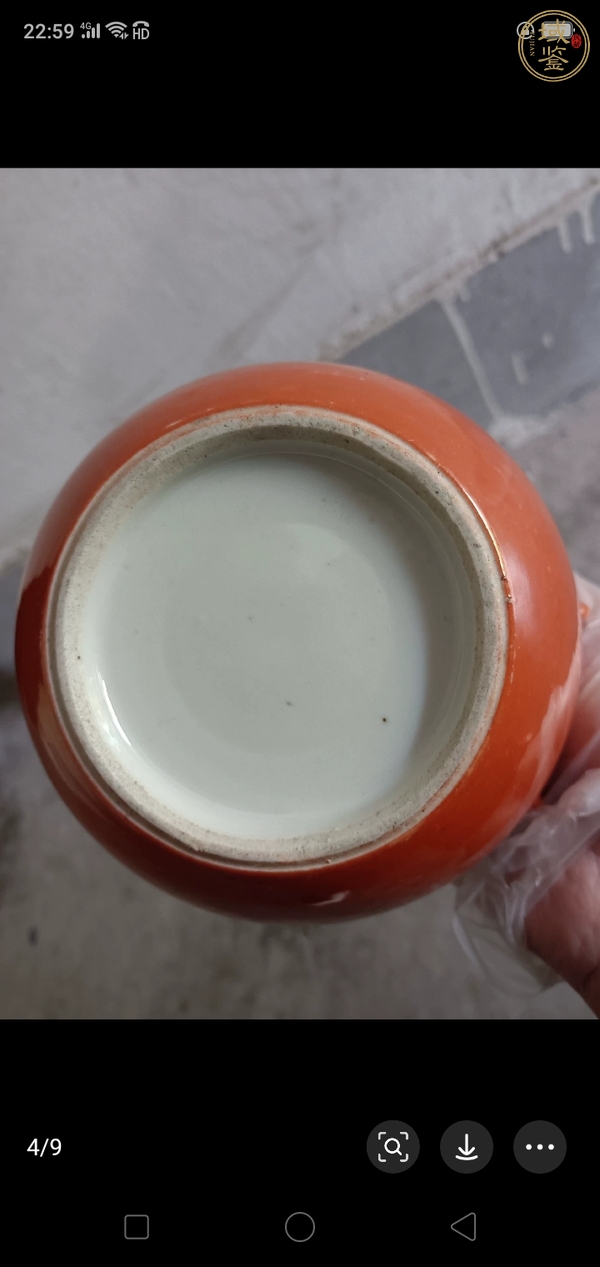 古玩陶瓷珊瑚紅釉四系粥罐真品鑒賞圖