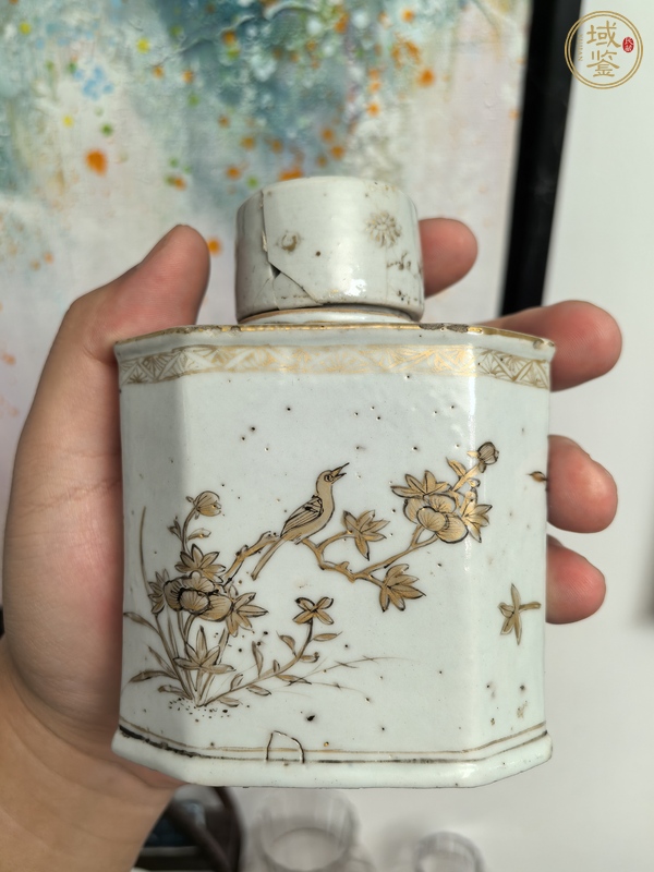 古玩陶瓷康熙描金花鳥茶葉罐真品鑒賞圖