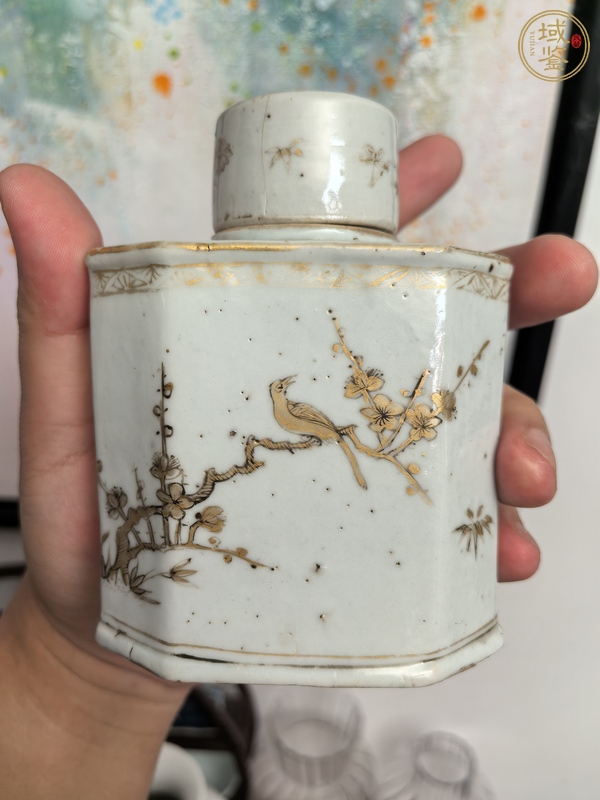 古玩陶瓷康熙描金花鳥茶葉罐真品鑒賞圖