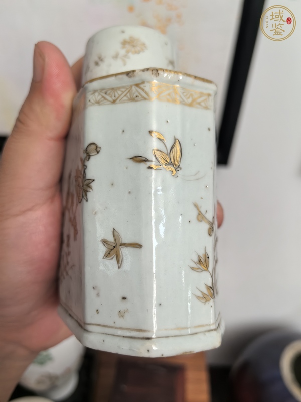 古玩陶瓷康熙描金花鳥茶葉罐真品鑒賞圖