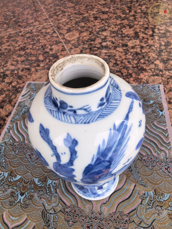 古玩陶瓷青化錦雞牡丹紋雞腿罐真品鑒賞圖