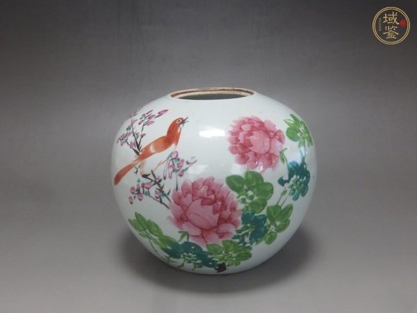 古玩陶瓷粉彩花鳥紋西瓜罐真品鑒賞圖