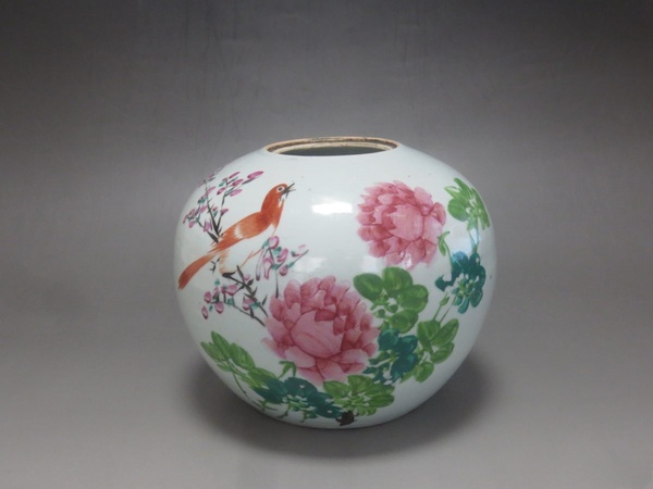 古玩轉賣粉彩花鳥紋西瓜罐拍賣，當前價格480元