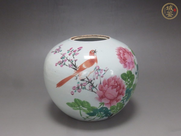 古玩陶瓷粉彩花鳥紋西瓜罐真品鑒賞圖