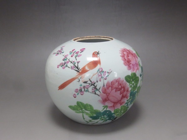 古玩陶瓷粉彩花鳥紋西瓜罐拍賣，當前價格1388元
