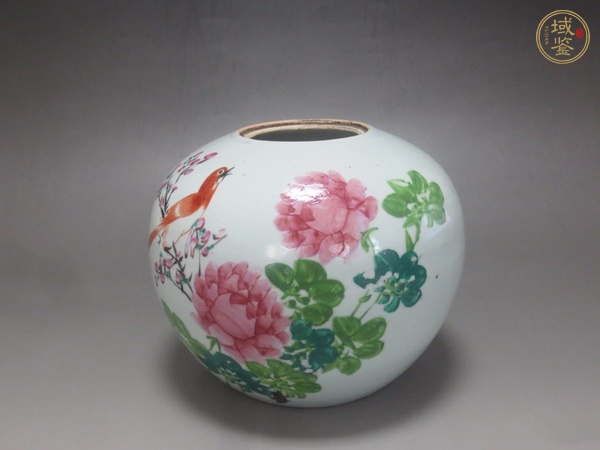 古玩陶瓷粉彩花鳥紋西瓜罐真品鑒賞圖