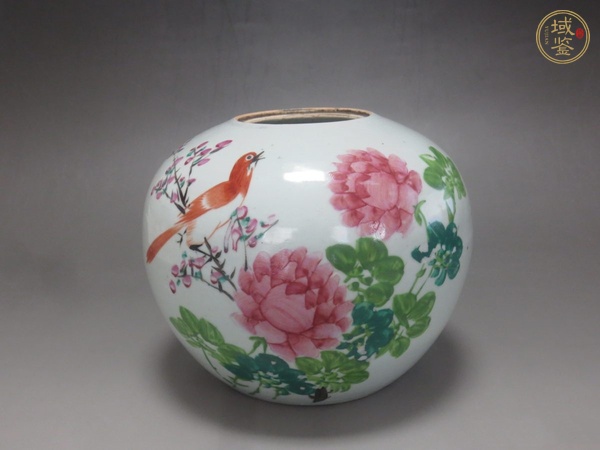 古玩陶瓷粉彩花鳥紋西瓜罐真品鑒賞圖