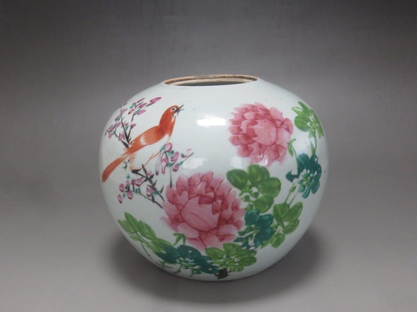 古玩陶瓷粉彩花鳥紋西瓜罐拍賣，當前價格1388元