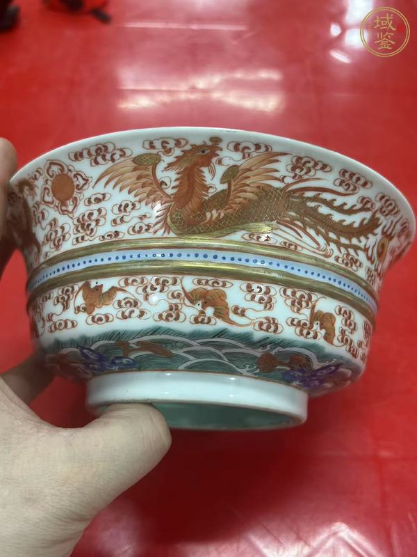 古玩陶瓷清嘉慶 礬紅龍鳳紋盉碗真品鑒賞圖