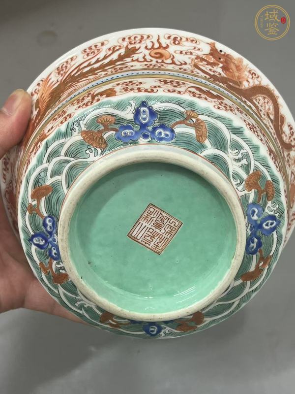 古玩陶瓷清嘉慶 礬紅龍鳳紋盉碗真品鑒賞圖