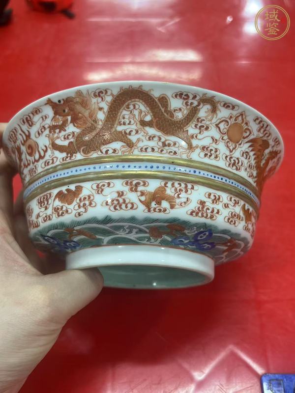 古玩陶瓷清嘉慶 礬紅龍鳳紋盉碗真品鑒賞圖