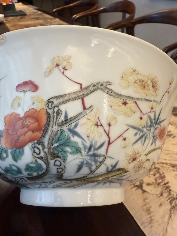 古玩陶瓷粉彩花鳥(niǎo)紋大碗拍賣，當(dāng)前價(jià)格80000元