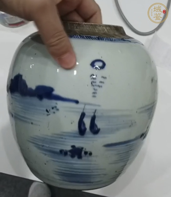 古玩陶瓷青花山水人物紋罐，模糊，偏老真品鑒賞圖