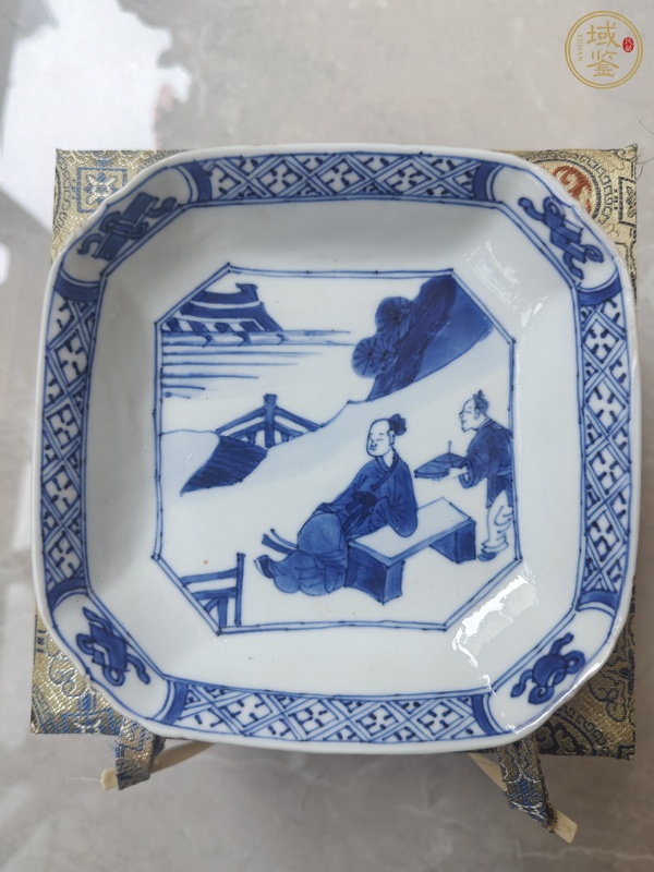 古玩陶瓷高士圖青花盤真品鑒賞圖