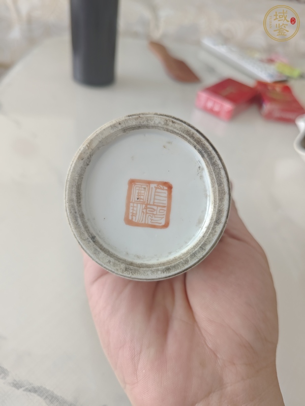 古玩陶瓷麻姑獻(xiàn)壽粉彩筆筒真品鑒賞圖