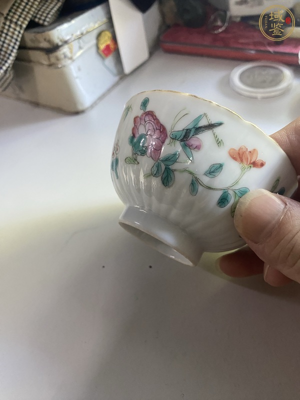 古玩陶瓷粉彩蟲草紋茶碗真品鑒賞圖
