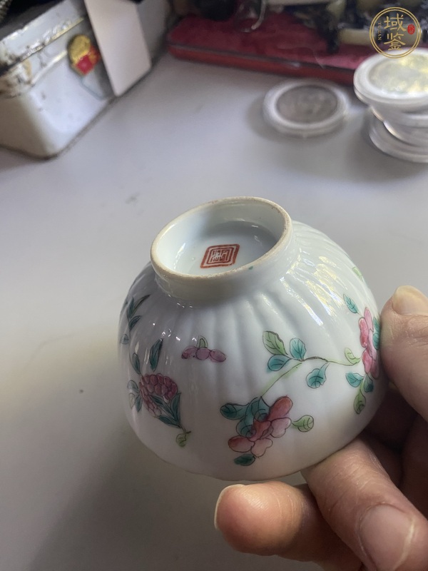 古玩陶瓷粉彩蟲草紋茶碗真品鑒賞圖