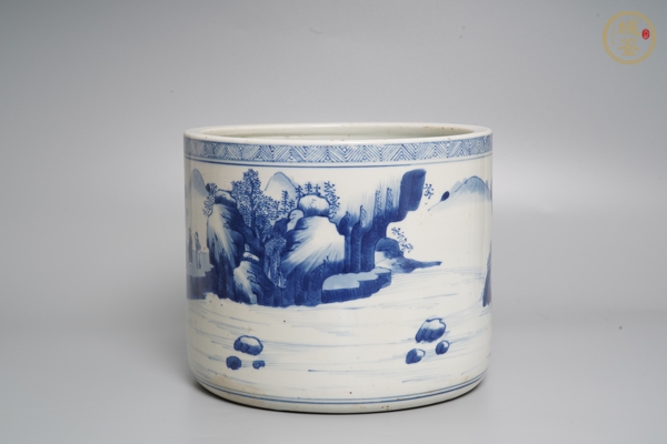 古玩陶瓷青花山水人物筆筒真品鑒賞圖
