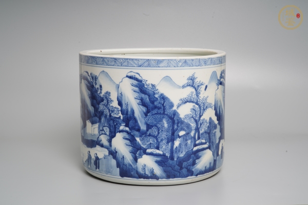 古玩陶瓷青花山水人物筆筒真品鑒賞圖