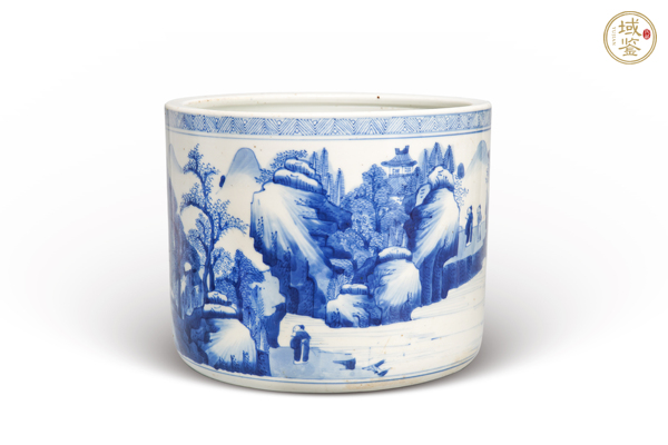古玩青花山水人物筆筒真品鑒賞圖