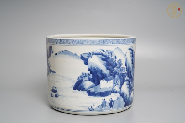 古玩陶瓷青花山水人物筆筒真品鑒賞圖