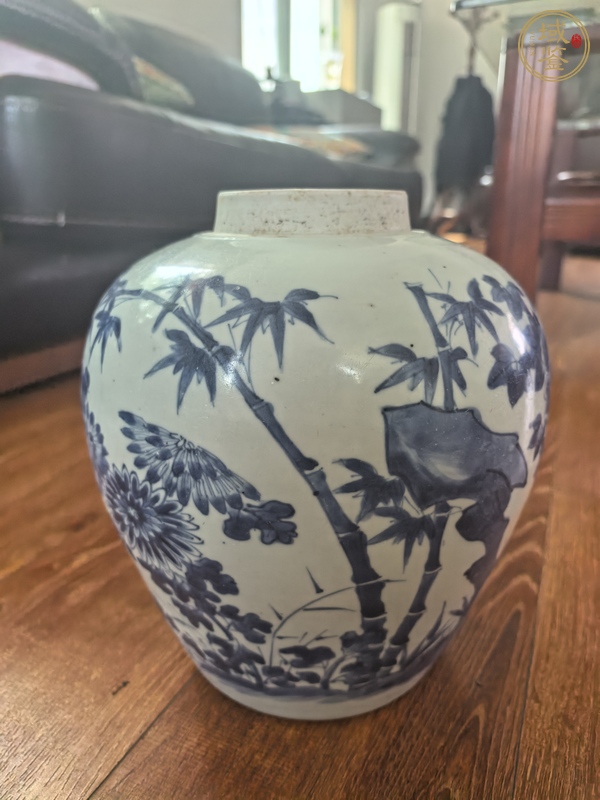古玩陶瓷青化牡丹雞罐真品鑒賞圖
