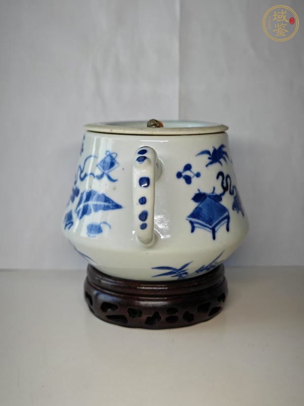 古玩陶瓷青花博古圖茶壺真品鑒賞圖