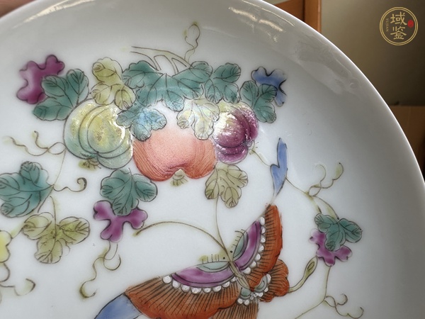 古玩陶瓷瓜蝶連綿紋粉彩盤真品鑒賞圖