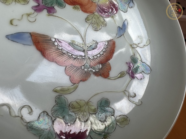 古玩陶瓷瓜蝶連綿紋粉彩盤真品鑒賞圖