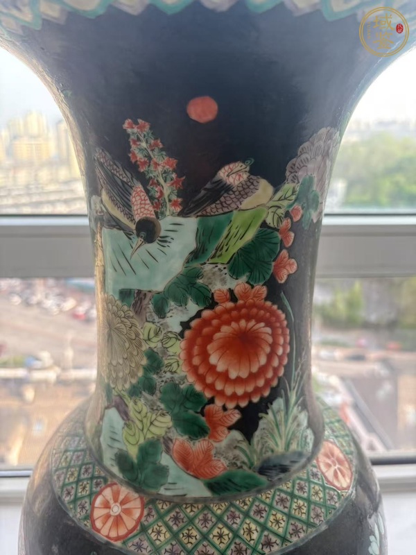 古玩陶瓷花鳥紋五彩花觚真品鑒賞圖