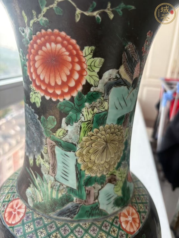 古玩陶瓷花鳥紋五彩花觚真品鑒賞圖