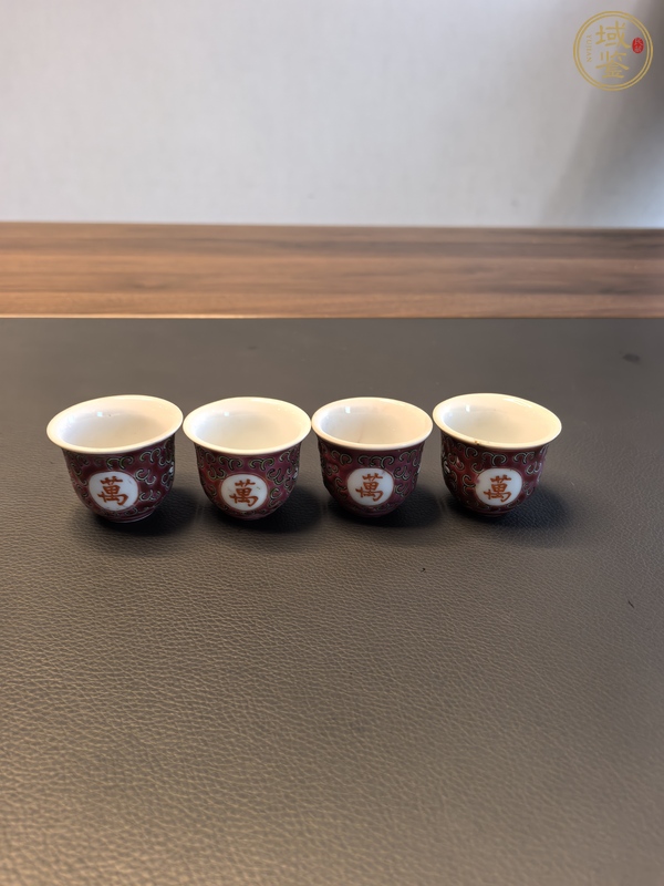 古玩陶瓷胭脂紅粉彩萬壽無疆杯真品鑒賞圖