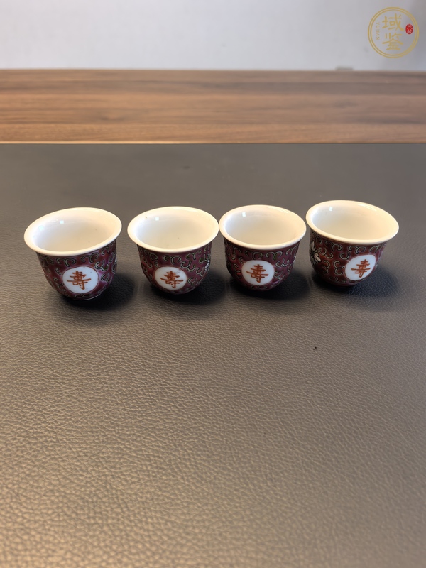 古玩陶瓷胭脂紅粉彩萬壽無疆杯真品鑒賞圖