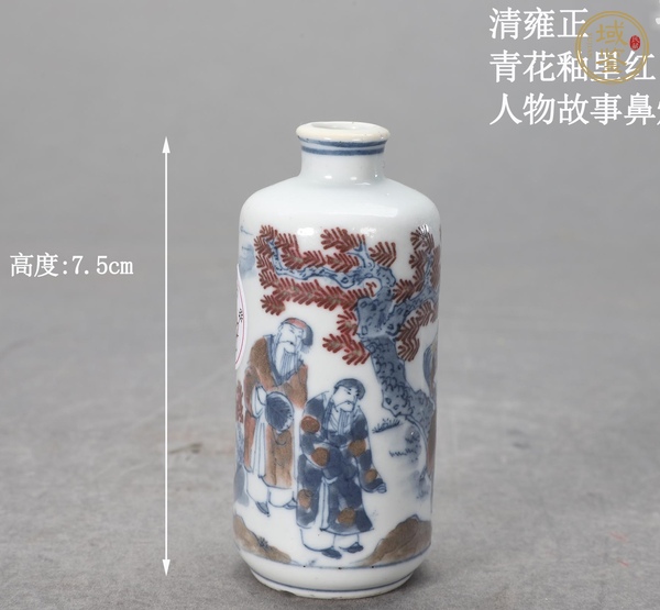 古玩陶瓷清晚期 青花釉里紅人物紋鼻煙壺真品鑒賞圖