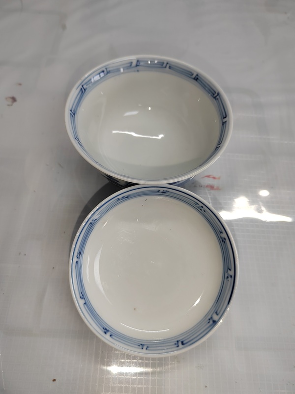 古玩陶瓷日本明治青花山水人物蓋碗拍賣，當(dāng)前價(jià)格400元