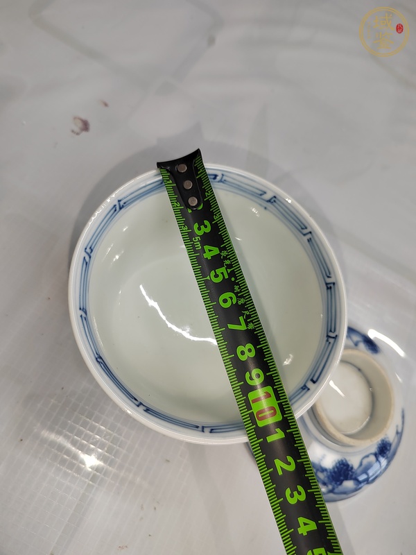 古玩陶瓷日本明治青花山水人物蓋碗真品鑒賞圖