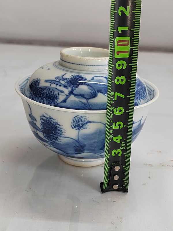 古玩陶瓷日本明治青花山水人物蓋碗拍賣，當(dāng)前價(jià)格400元
